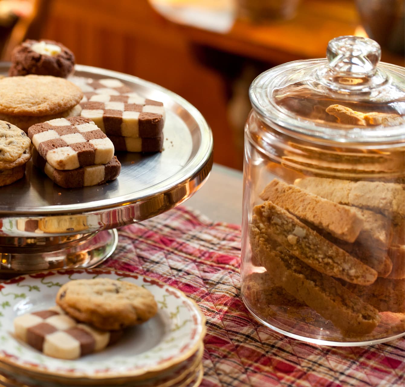 assortment of baked goods checkerboard cookies
